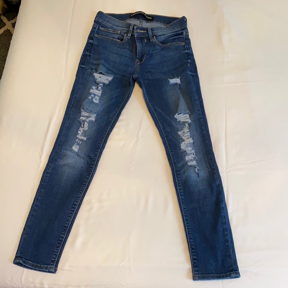 Express Skinny Distressed Mid Rise Legging Jeans